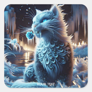 Fantasy Niedlich Frozen Cat Blume Quadratischer Aufkleber