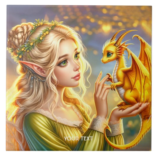 Fantasy Niedlich Girl Baby Dragon Fliese (Vorderseite)