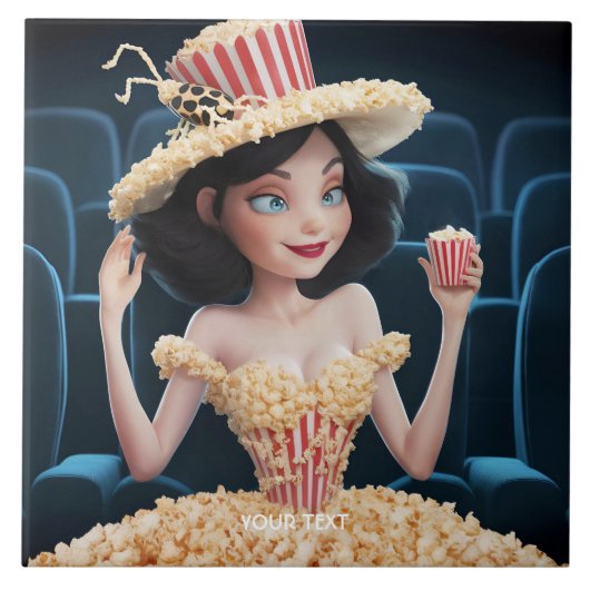 Fantasy Niedlich Girl Cinema Popcorn Fliese (Vorderseite)