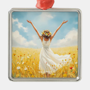Fantasy Niedlich Girl Field Sun Ornament Aus Metall