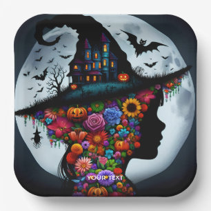 Fantasy Niedlich Girl Hexe Halloween Pappteller