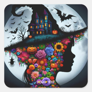 Fantasy Niedlich Girl Hexe Halloween Quadratischer Aufkleber