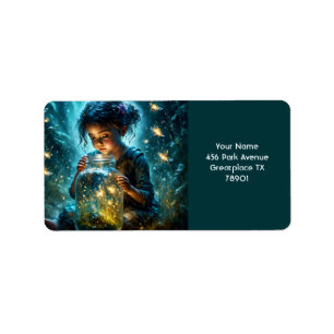 Fantasy Niedlich Girl Jar Fireflies Adressaufkleber