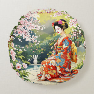 Fantasy Niedlich Girl Kimono Sakura Rundes Kissen