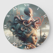 Fantasy Niedlich Girl Octopus Sea Große Wanduhr (Vorderseite)