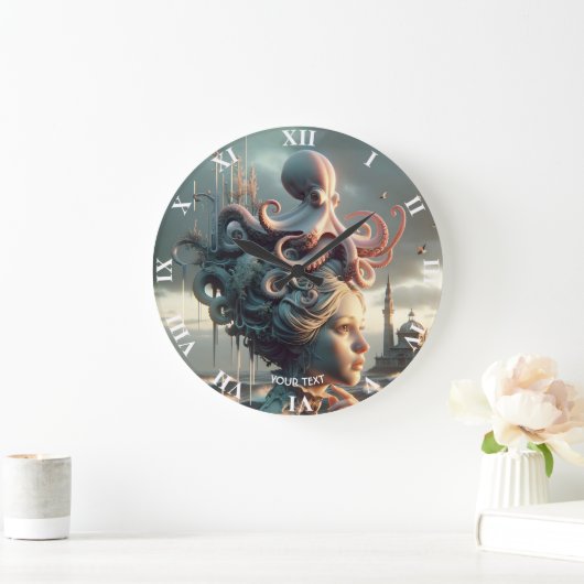 Fantasy Niedlich Girl Octopus Sea Große Wanduhr (Zuhause)