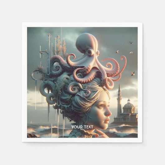 Fantasy Niedlich Girl Octopus Sea Serviette (Vorderseite)