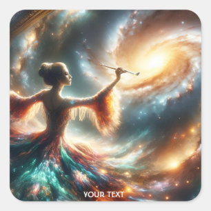 Fantasy Niedlich Girl Painting Space Quadratischer Aufkleber