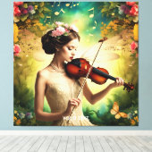 Fantasy Niedlich Girl Violin Blume Leinwanddruck (Insitu (Holzboden))