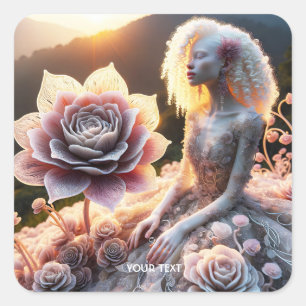 Fantasy Niedlich Girl White Blume Quadratischer Aufkleber