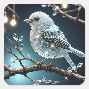 Fantasy Niedlich Glass Bird Branch Quadratischer Aufkleber