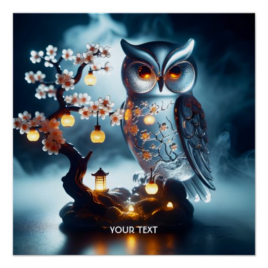 Fantasy Niedlich Glass Owl Sakura Poster (Vorderseite)