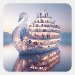 Fantasy Niedlich Glass Swan Ship Quadratischer Aufkleber