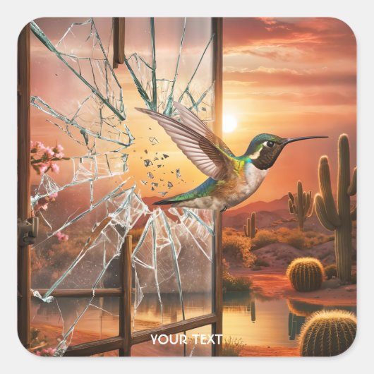 Fantasy Niedlich Glass Wüste Bird Quadratischer Aufkleber (Vorderseite)