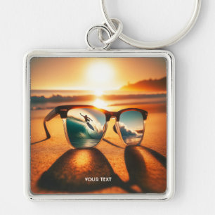 Fantasy Niedlich Glasses Sunset Beach Schlüsselanhänger