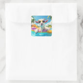 Fantasy Niedlich Goat Float Brille Quadratischer Aufkleber (Tasche)