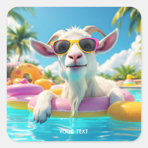 Fantasy Niedlich Goat Float Brille Quadratischer Aufkleber