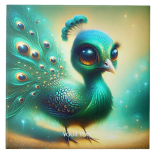 Fantasy Niedlich Green Baby Peacock Fliese