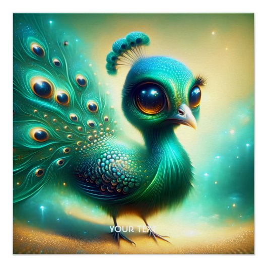 Fantasy Niedlich Green Baby Peacock Poster (Vorderseite)