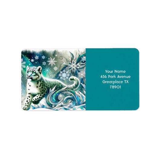 Fantasy Niedlich Green Eyes Leopard Adressaufkleber (Vorne)