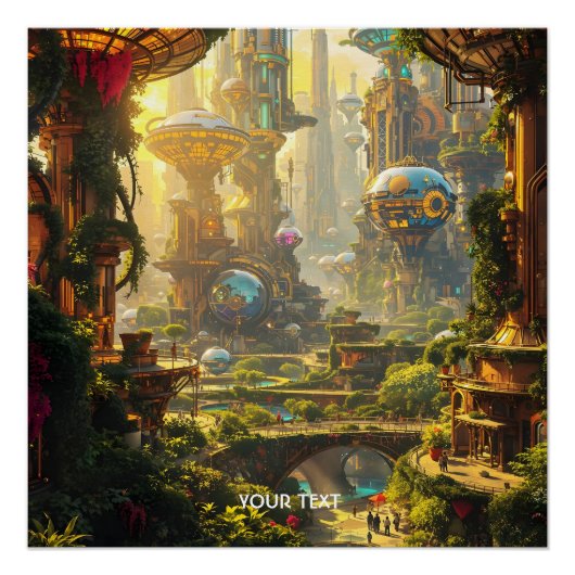 Fantasy Niedlich Green Future City Poster (Vorderseite)