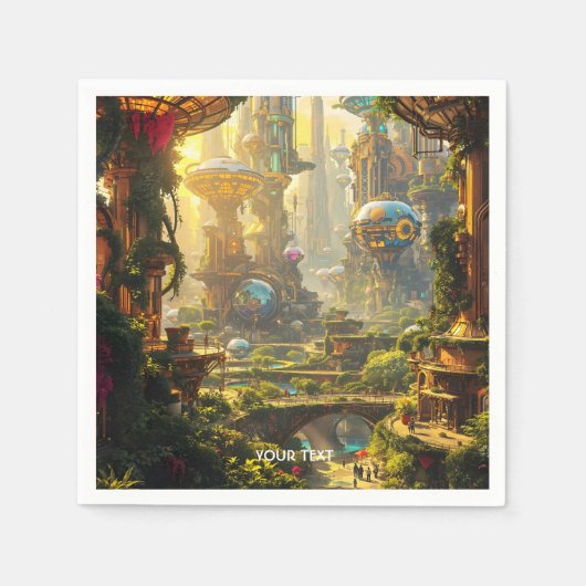 Fantasy Niedlich Green Future City Serviette (Vorderseite)