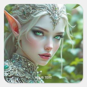 Fantasy Niedlich Green Girl Beauty Quadratischer Aufkleber