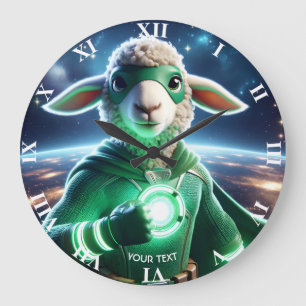 Fantasy Niedlich Green Super Lamb Große Wanduhr