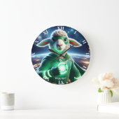 Fantasy Niedlich Green Super Lamb Große Wanduhr (Zuhause)