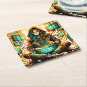 Fantasy Niedlich Green Weibchen Cyber Rechteckiger Pappuntersetzer (angewinkelt)