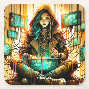 Fantasy Niedlich Green Weibchen Cyber Rechteckiger Pappuntersetzer