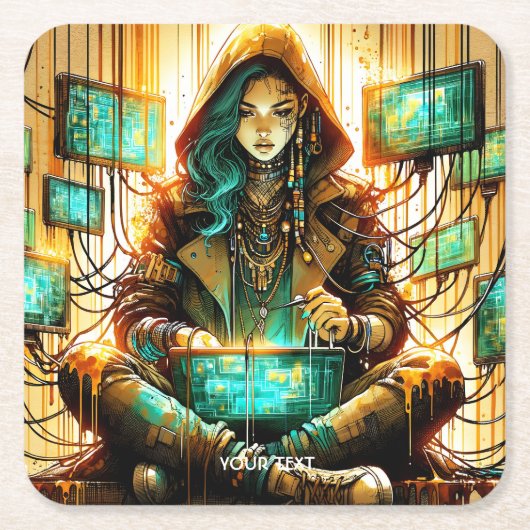 Fantasy Niedlich Green Weibchen Cyber Rechteckiger Pappuntersetzer (Vorderseite)