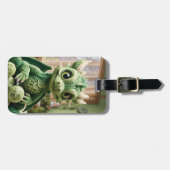 Fantasy Niedlich Green Yarn Dragon Gepäckanhänger (Vorderseite horizontal)