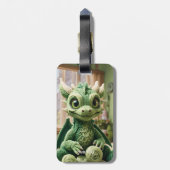 Fantasy Niedlich Green Yarn Dragon Gepäckanhänger (Rückseite vertikal)