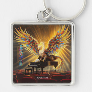 Fantasy Niedlich Griffon Playing Piano Schlüsselanhänger