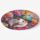 Fantasy Niedlich Hamster Hat Blume Pappteller (Schrägansicht)