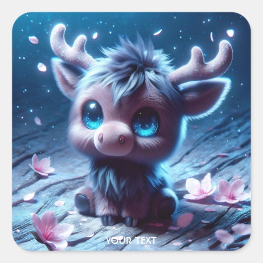Fantasy Niedlich Happy Baby Moose Quadratischer Aufkleber (Vorderseite)