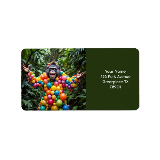 Fantasy Niedlich Happy Colorful Monkey Adressaufkleber (Vorne)