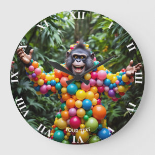 Fantasy Niedlich Happy Colorful Monkey Große Wanduhr