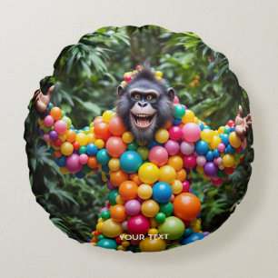 Fantasy Niedlich Happy Colorful Monkey Rundes Kissen