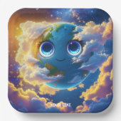 Fantasy Niedlich Happy Earth Space Pappteller (Vorderseite)