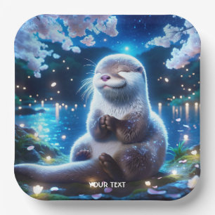 Fantasy Niedlich Happy Otter Nacht Pappteller