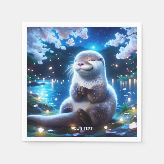 Fantasy Niedlich Happy Otter Nacht Serviette (Vorderseite)