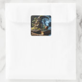 Fantasy Niedlich Hat Book Table Quadratischer Aufkleber (Tasche)