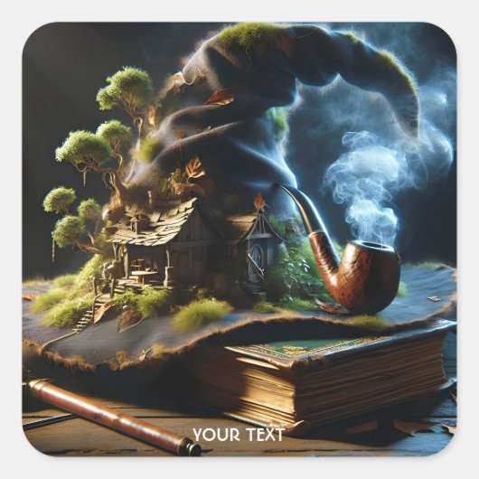 Fantasy Niedlich Hat Book Table Quadratischer Aufkleber (Vorderseite)