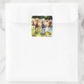 Fantasy Niedlich Herd Wilde Pferde Quadratischer Aufkleber (Tasche)