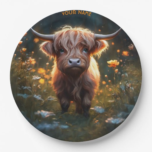 Fantasy Niedlich Highland Baby Cow Pappteller (Vorderseite)