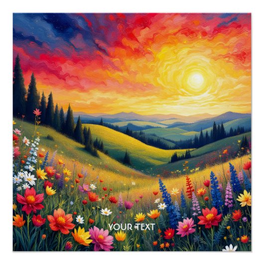 Fantasy Niedlich Hills Blume Sonnenuntergang Poster (Vorderseite)