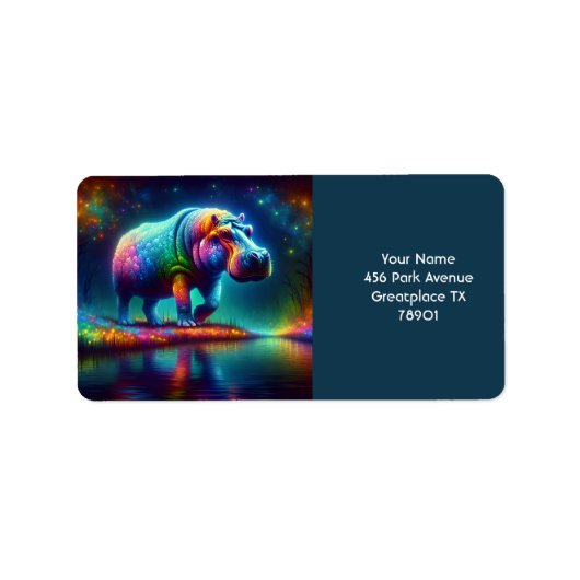 Fantasy Niedlich Hippo Multicolor Lights Adressaufkleber (Vorne)