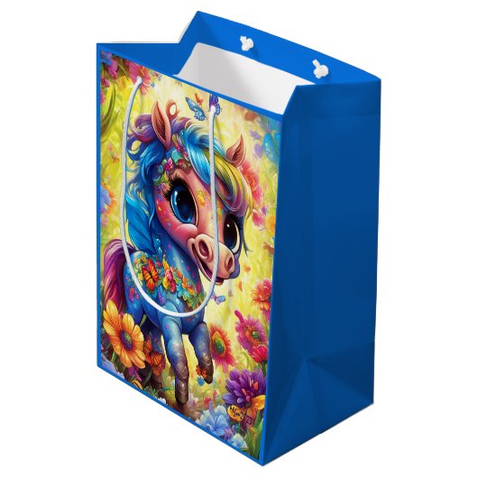 Fantasy Niedlich Horse Mittlere Geschenktüte (Rückseite Schrägansicht)